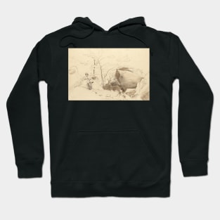 Fontainebleau, Figure Leaning Against a Rock by Jean-Baptiste-Camille Corot Hoodie